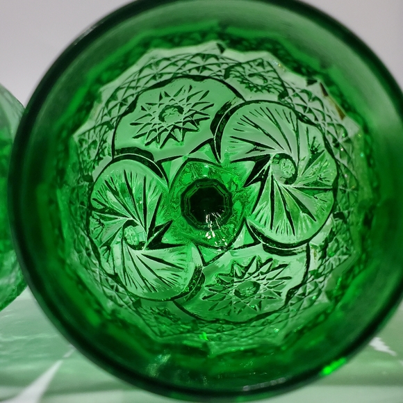 (4☘️) Vntg "Buzz Saw" Uranium 💚& Carnival Green Goblets Double Shot Degenhart - Picture 11 of 15